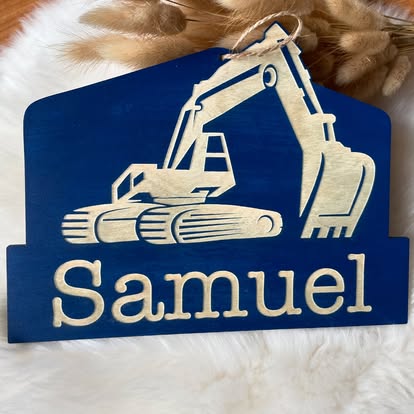 Navneskilt med gravemaskin