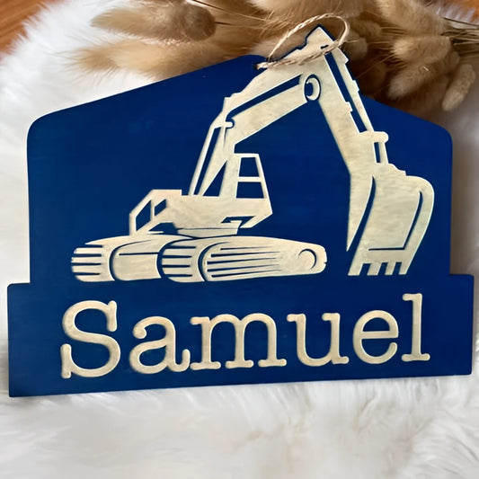 Navneskilt med gravemaskin KK FAMILY ART