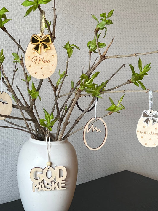 PÅSKEPYNT – egg med sløyfe - håndfarget KK FAMILY ART