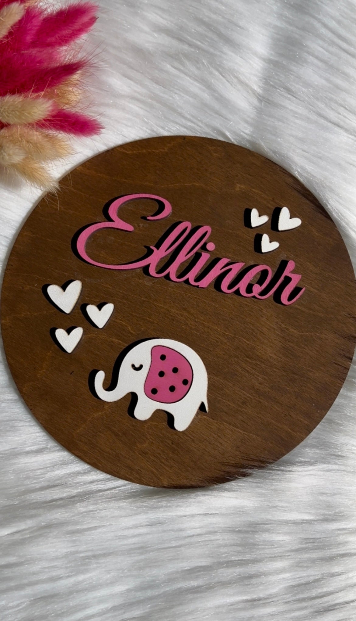Barnerom-navneskilt med elefant Rosa KK FAMILY ART