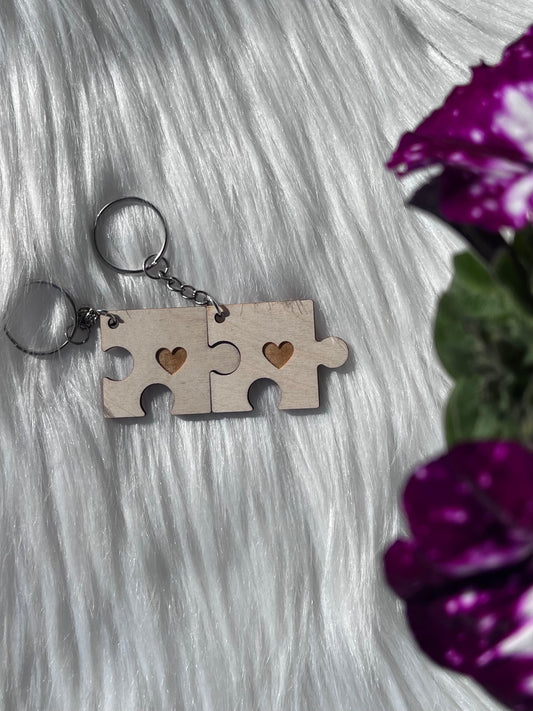 Nøkkelring puslespill med hjerte- 2stk