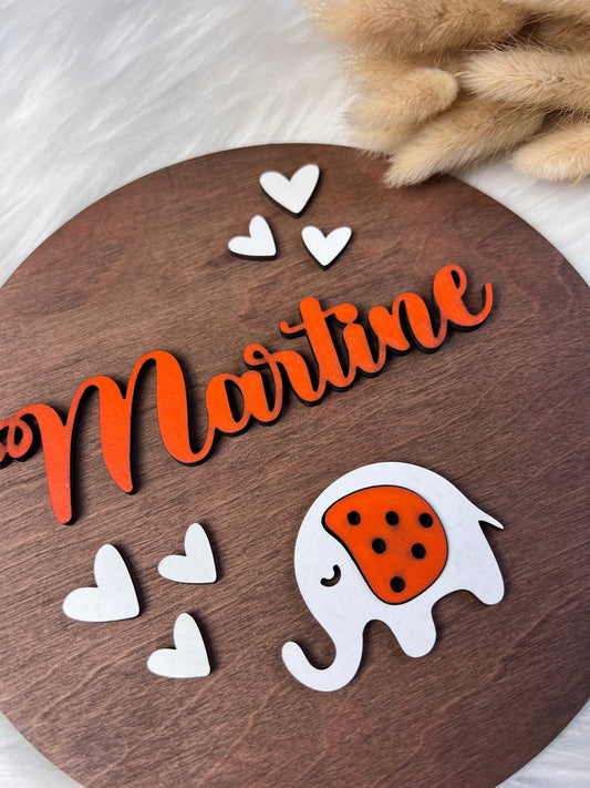 Barnerom-navneskilt med elefant Martine KK FAMILY ART