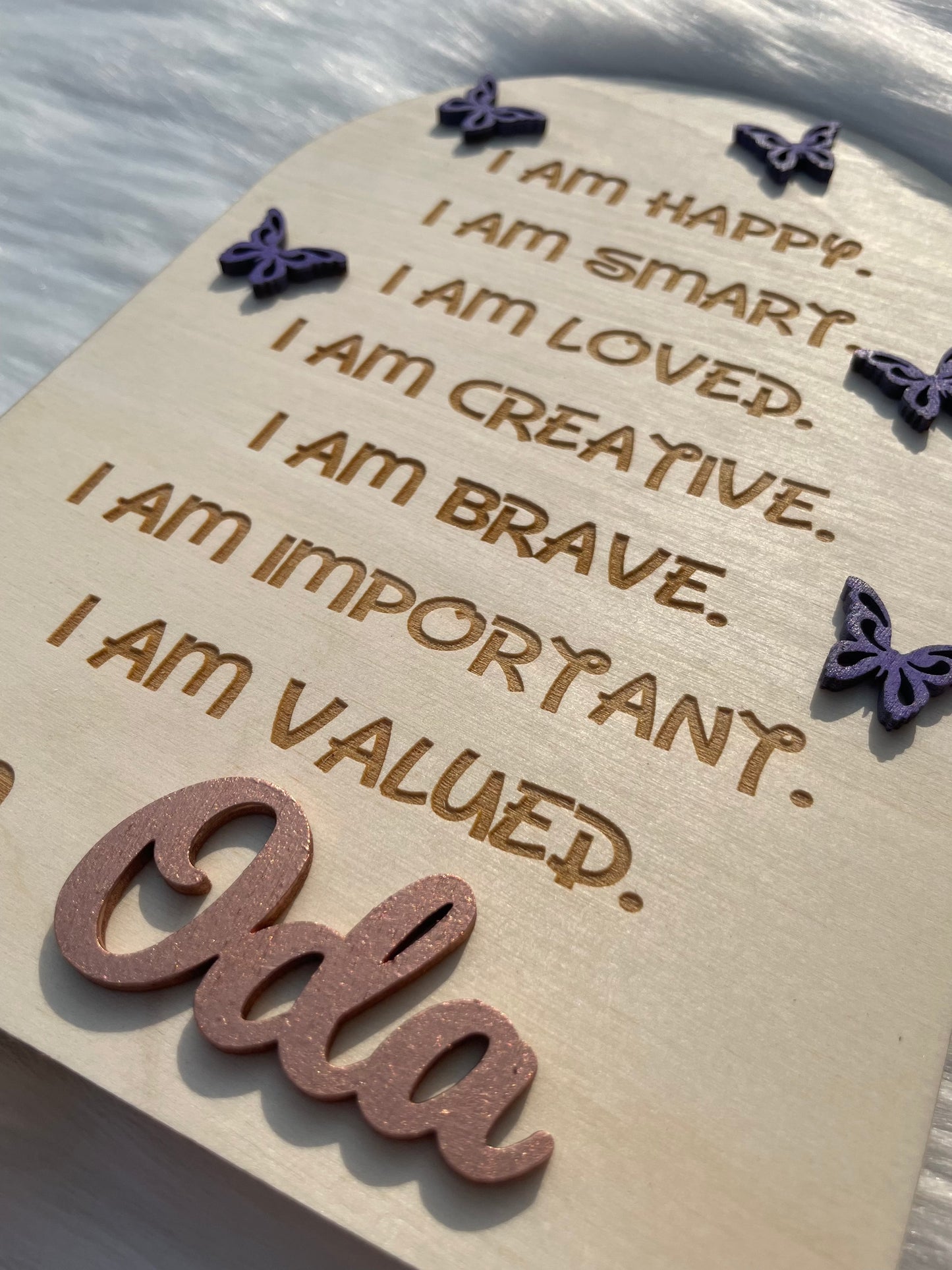 "Jeg er"-tavle med positive affirmasjoner - sommerfugler 3D KK FAMILY ART