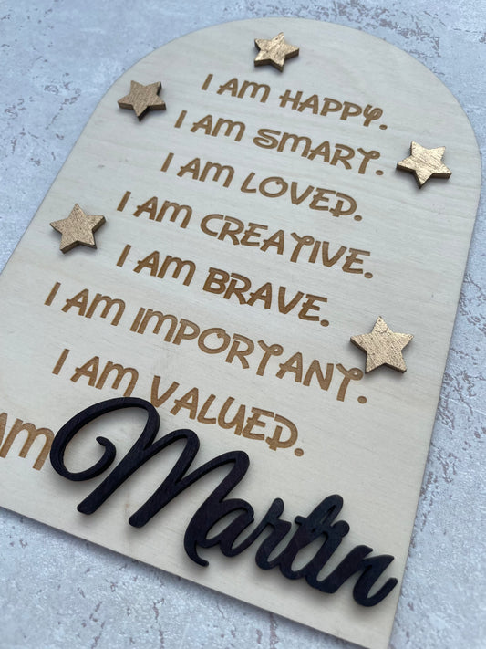 "Jeg er"-tavle med positive affirmasjoner - stjerner 3D KK FAMILY ART