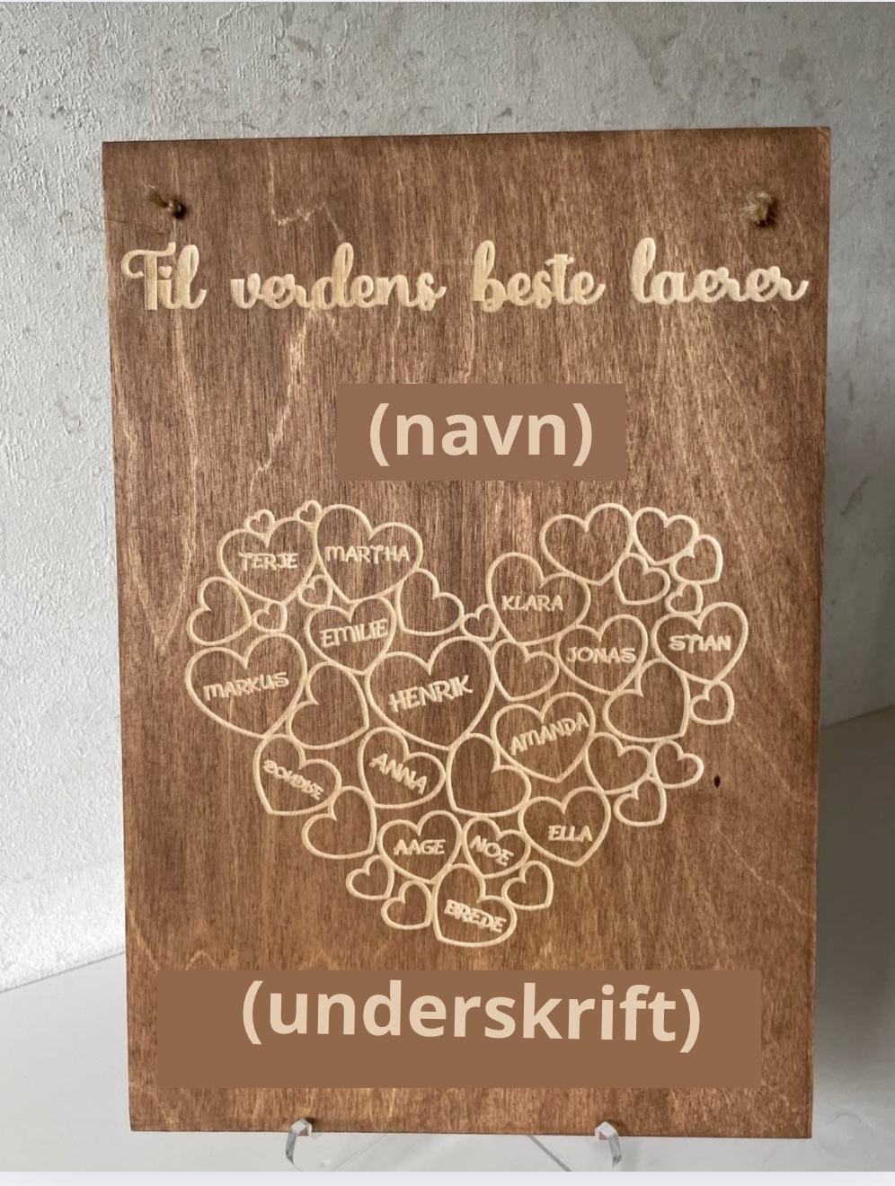 Personlig gave til lærer hjerte KK FAMILY ART