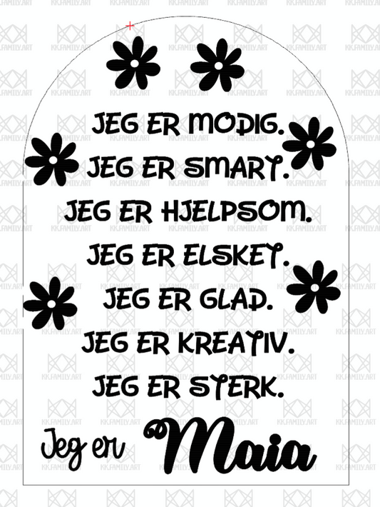 "Jeg er"-tavle med positive affirmasjoner - blomster 3D