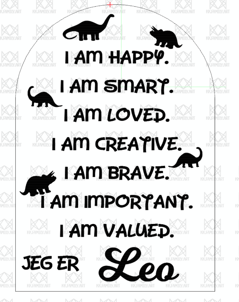 "Jeg er"-tavle med positive affirmasjoner - dinosaur 3D KK FAMILY ART