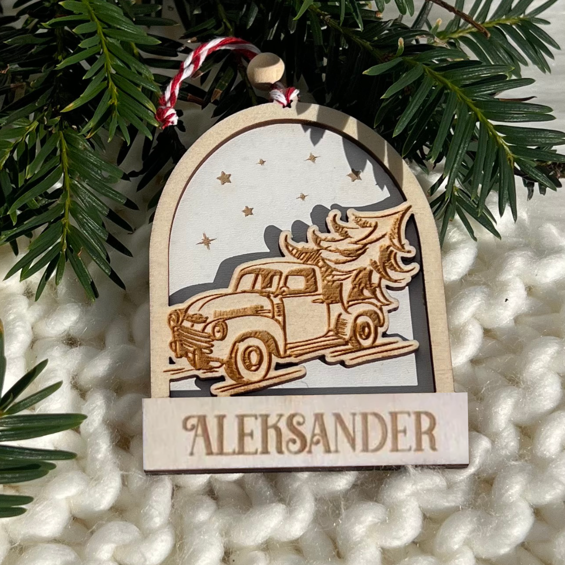 Personlig julepynt i tre (d7) KK FAMILY ART