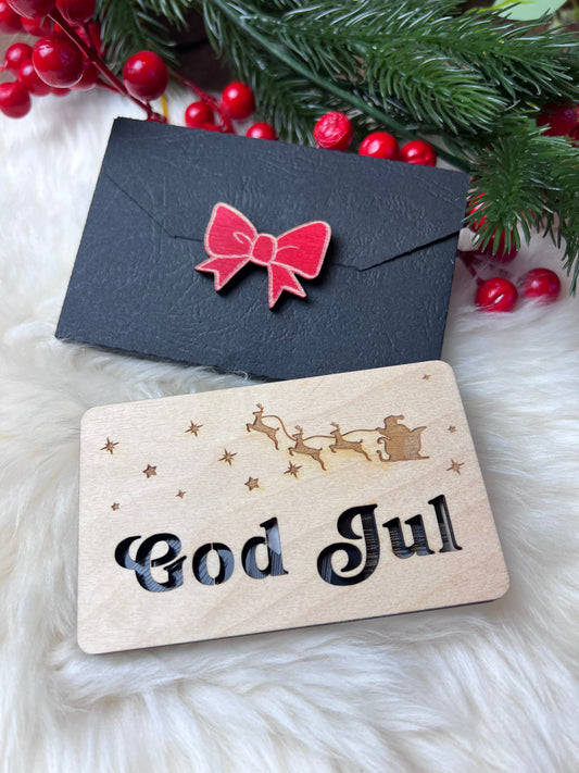 Håndlaget tre-etui for gavekort eller kontant GOD JUL KK FAMILY ART