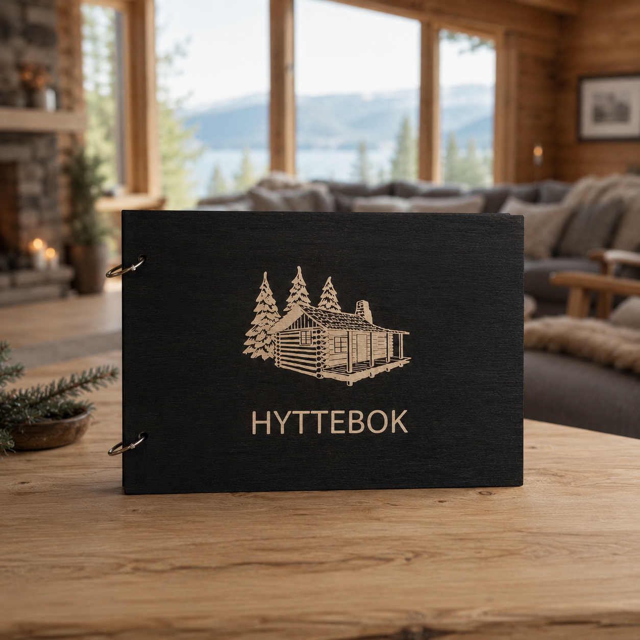 Hyttebok i tre – klassisk hyttemotiv