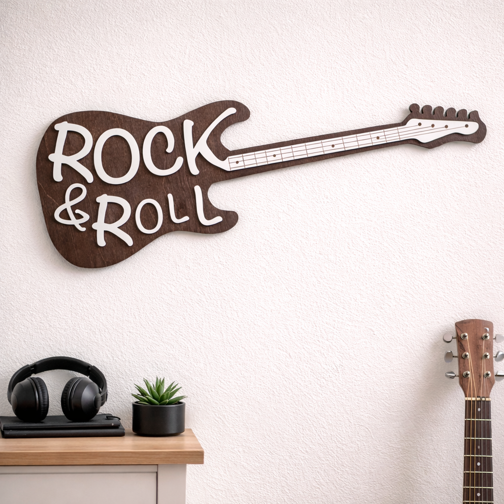 rock and roll gitar veggdekor i tre