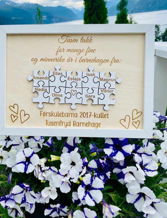 Personlig gave til lærer med bilderamme  puzzle