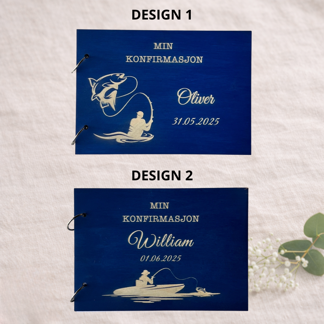 velg design  stil gjestebok konfirmasjon fiske