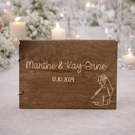 tidløs bryllup gjestebok med personlig gravering