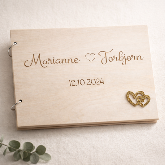 gjestebok rustikk gjestebok bryllup i tre med gravert navn gravering